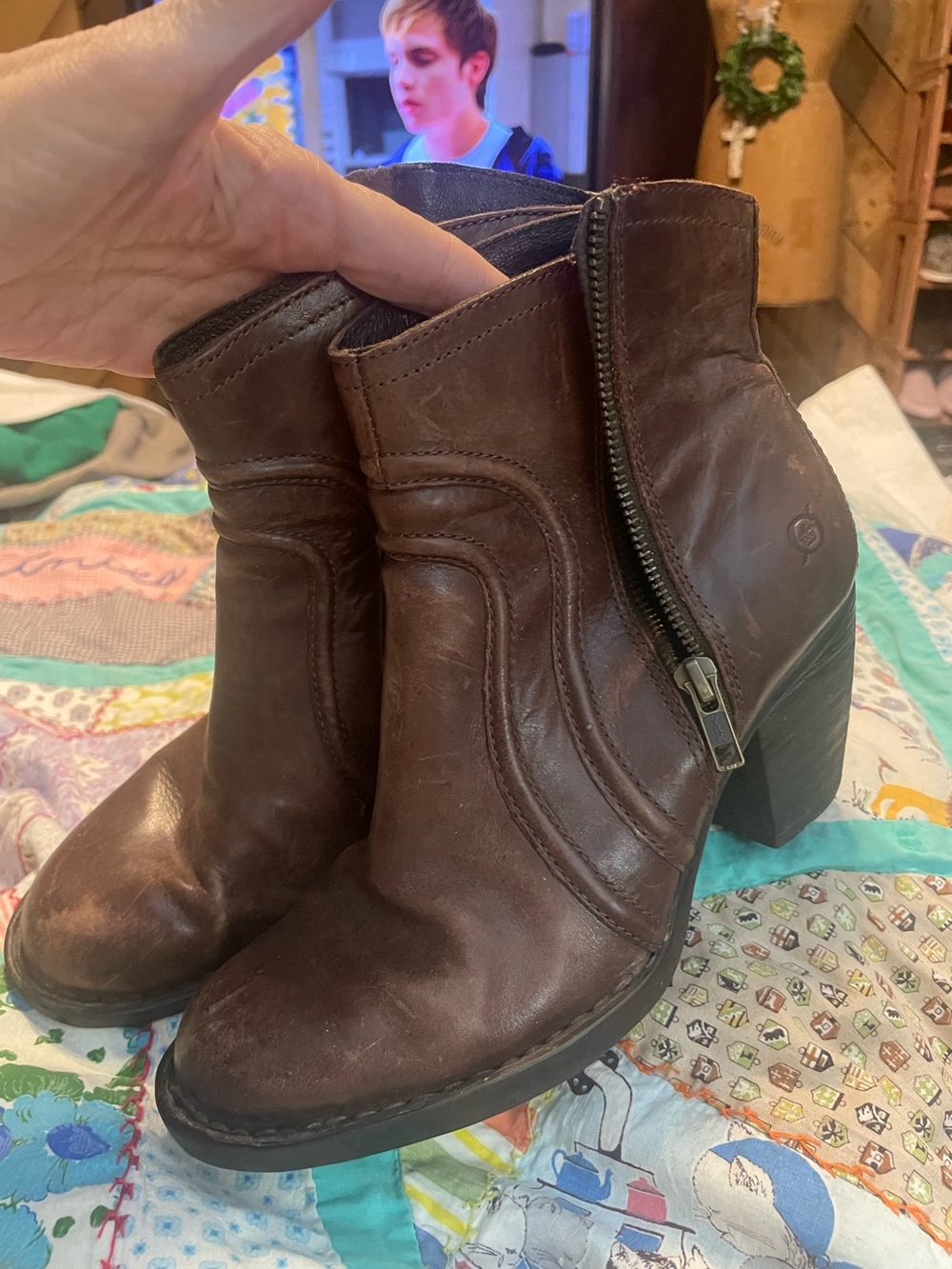 Women's Born Brown Leather Ankle Boots with Side Zip